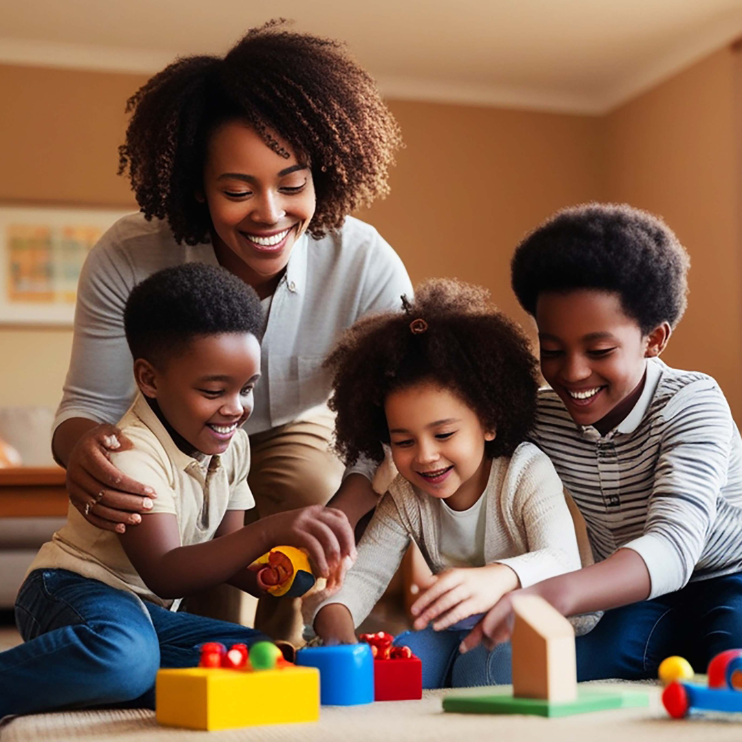 Children playing with family